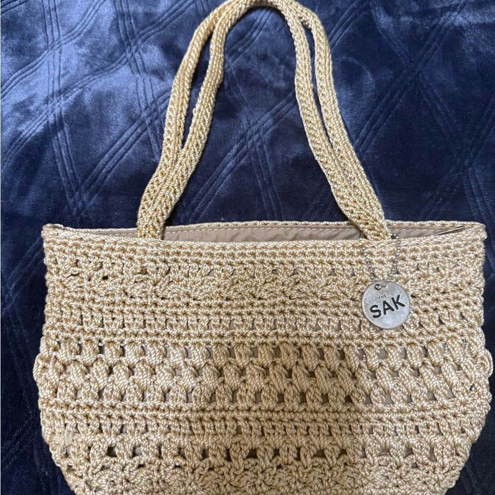 The Sak : Gold Woven Mini Bag with Braided Handles